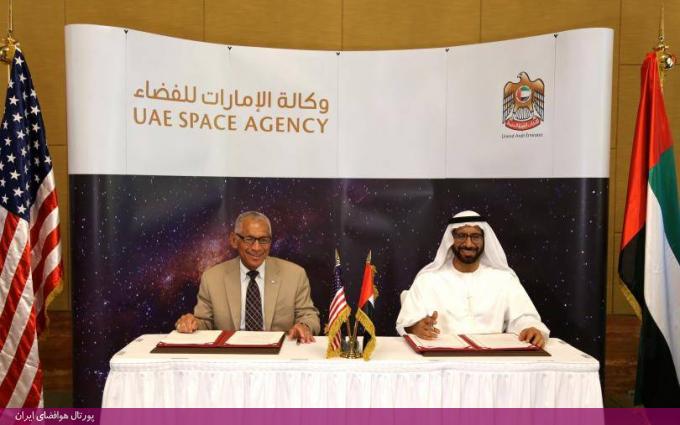 دکتر خلیفه الرومایتی، رئیس سازمان فضایی امارات و چارلز بودلدن، رئیس ناسا در ابوظبی