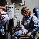 Christa McAuliffe and Pilot Michael Smith Train in the Shuttle Mission Simulator